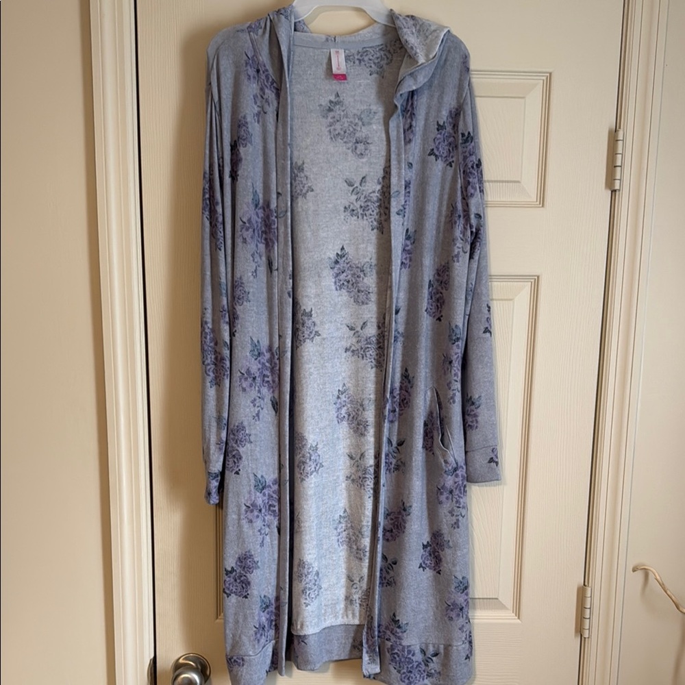 Floral Hooded Robe - Blue and Purple